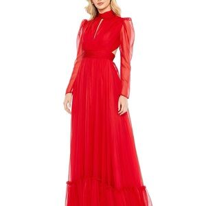 Mac Duggal #68400 size 2 Red‎ lace up back high neck evening gown